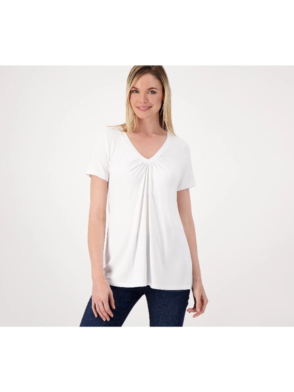 Susan Graver Weekend Top Top Small Essentials Cool Touch V Neck A Line White NEW